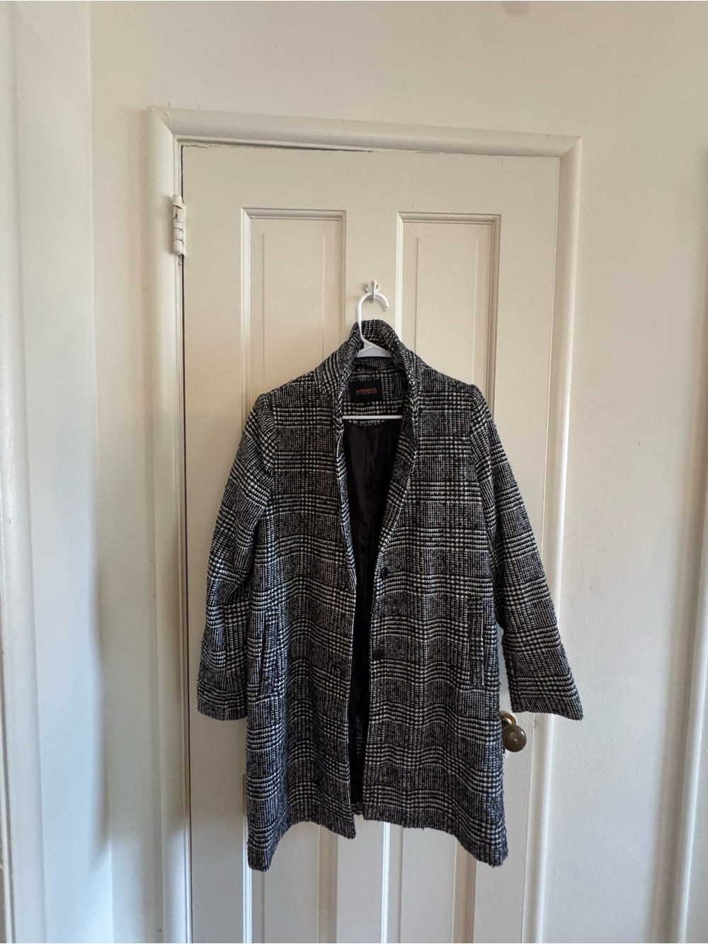 Ambiance Black & White Plaid Pea Coat
